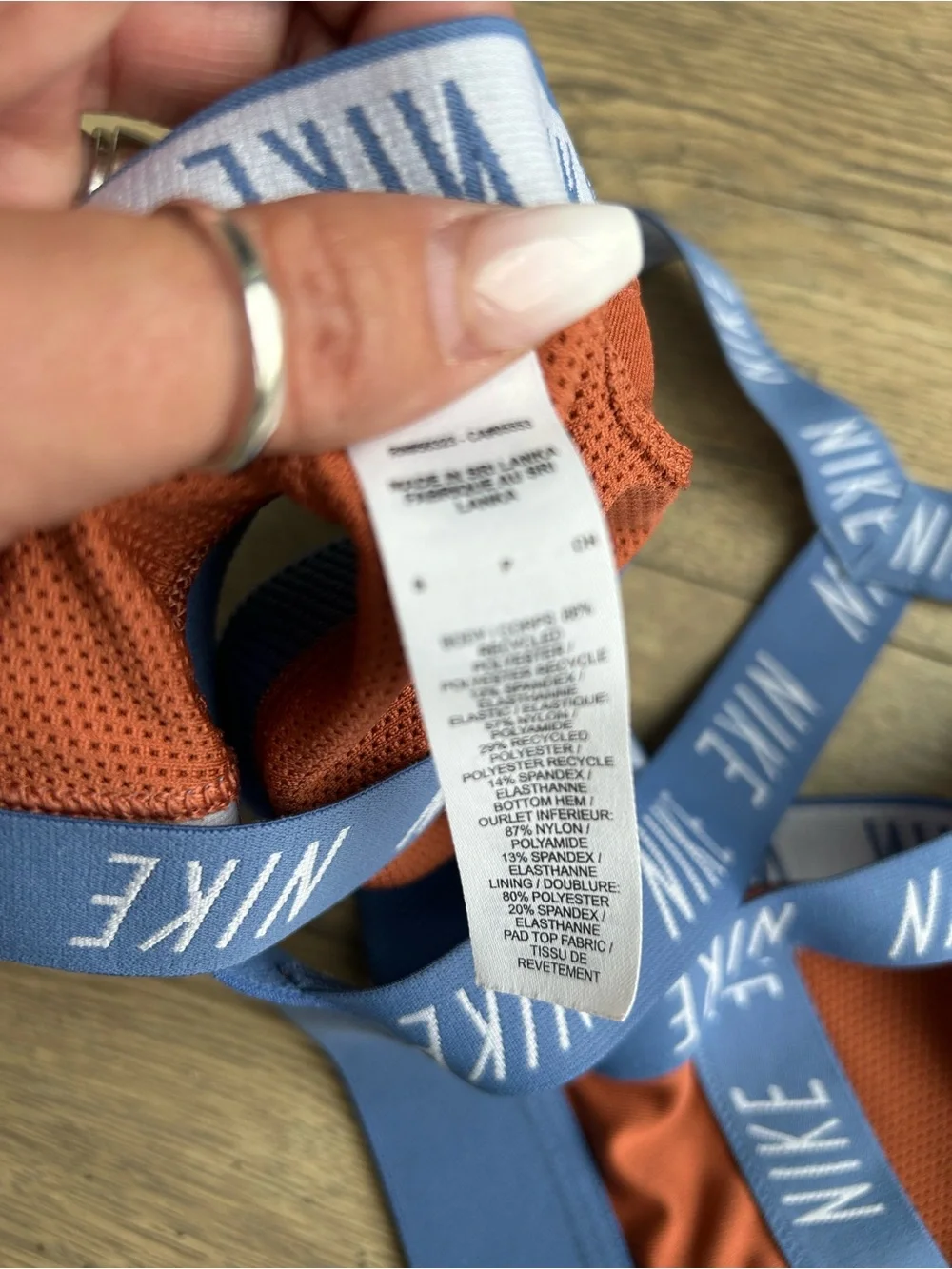 Nike Rust Orange and Blue Sports Bra - Logo Elastic Straps